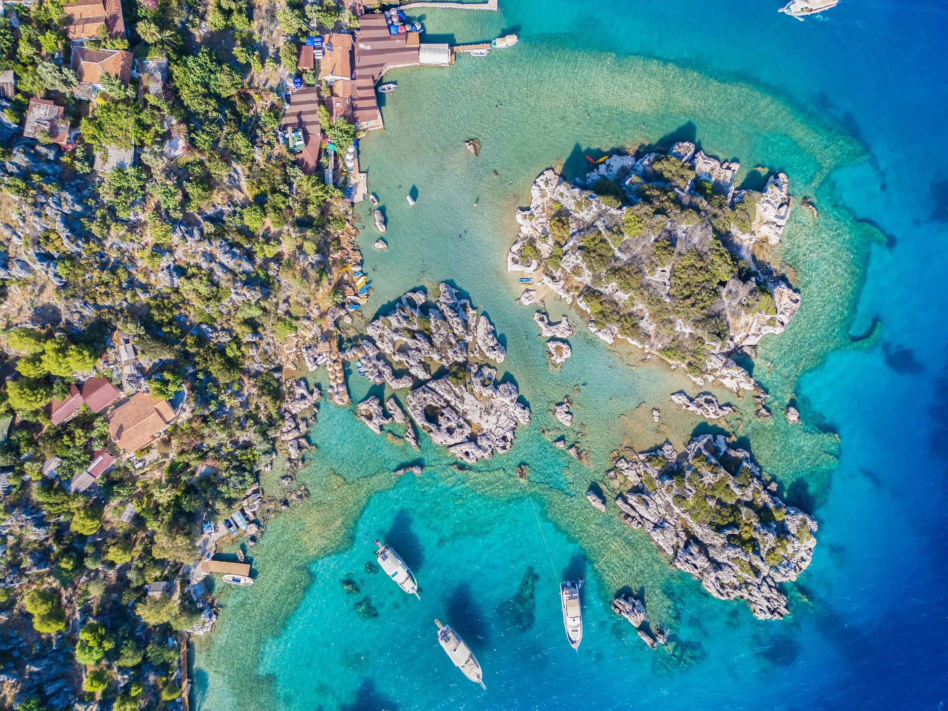 Aerial view of Simena (Kalekoy) port and castle in Demre, Antalya.
